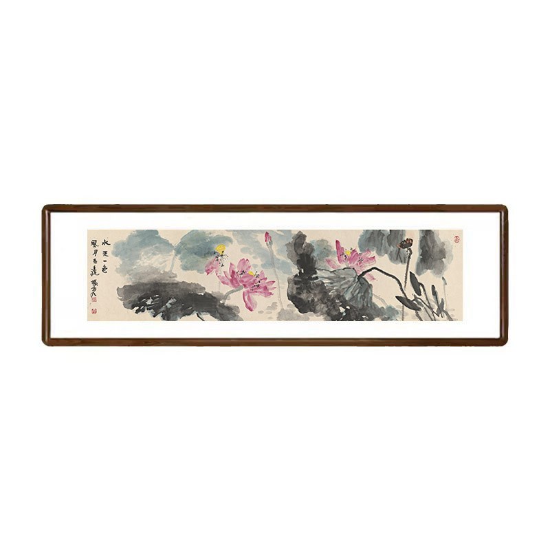荷花国画花鸟画已裱框新中式客厅沙发背景墙装饰画餐厅卧室横版画