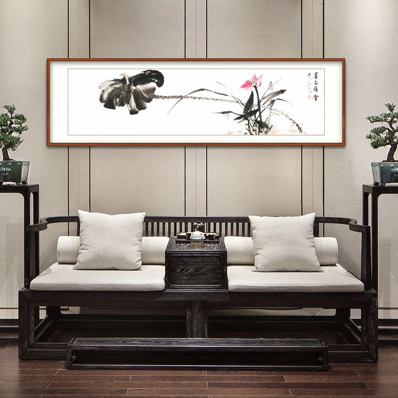 纯手绘花鸟国画水墨荷花图新中式客厅装饰画卧室床头餐厅挂画字画
