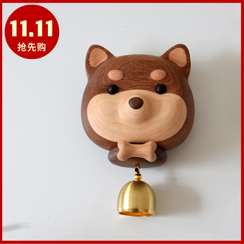实木柴犬门铃铛风铃挂饰门饰冰箱贴开门提示小狗装饰乔迁开业礼物