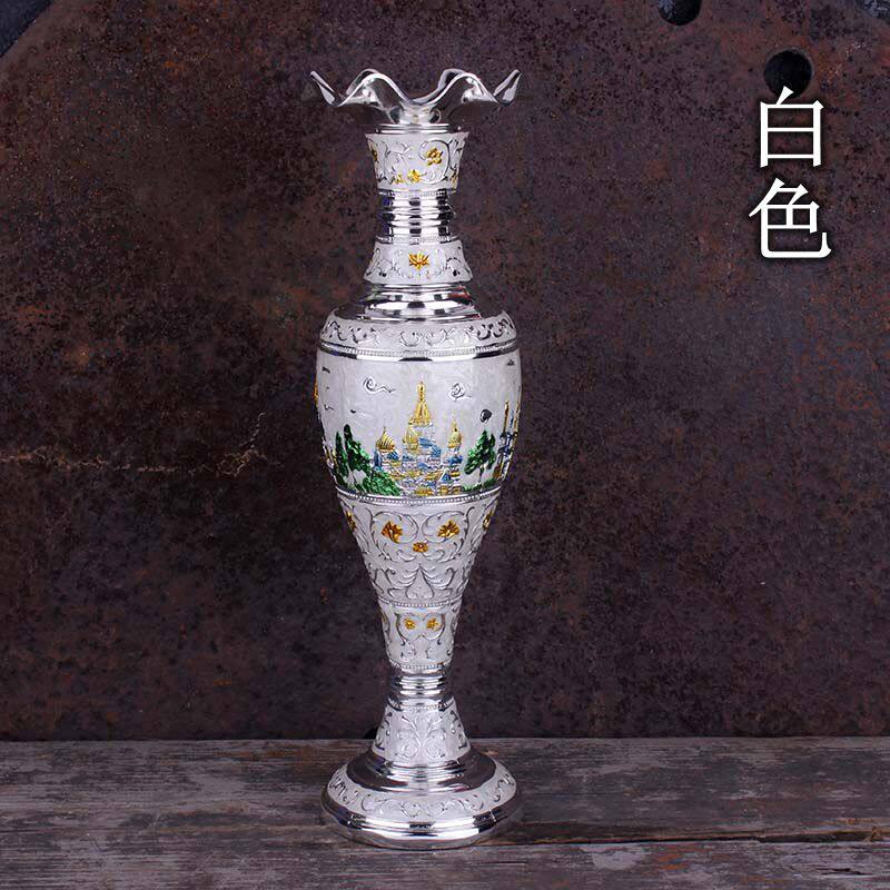 欧式装饰摆件俄罗斯复古典合金属花瓶锡制花器插花朵马车城堡摆设