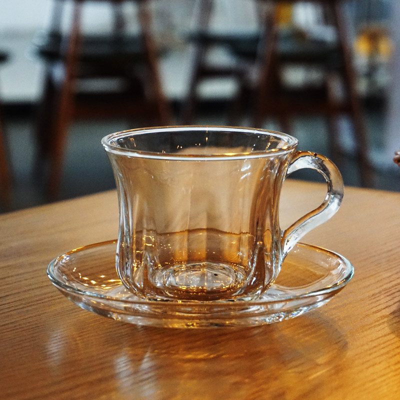 红茶杯斯里兰卡立顿袋泡茶小茶杯玻璃配碟八角杯底咖啡卡布奇洛杯