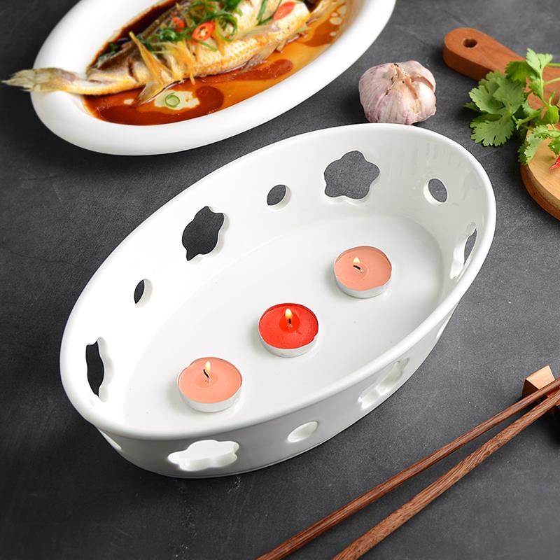 中式圆形陶瓷蜡烛加热保温菜盘干锅盘子酒店餐厅家用深盘明炉餐具
