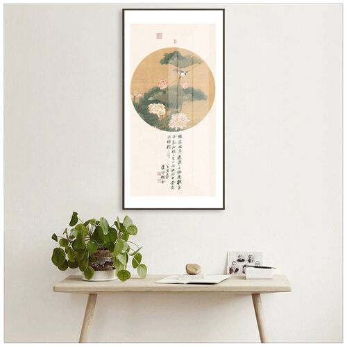 新中式花鸟字画 书房茶室装饰画办公室壁画竖版 客厅玄关仿古挂画