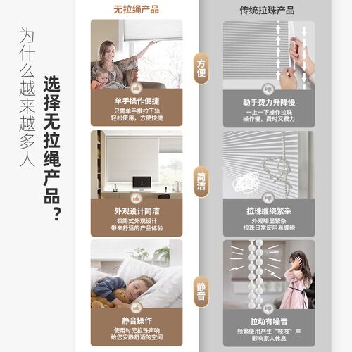 免打孔无绳推拉蜂巢帘卧室客厅书房厨房窗户遮光隔热蜂窝窗帘升降