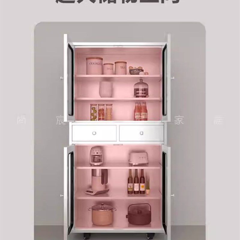 不锈钢餐边柜带抽屉茶水柜老式菜柜碗柜带轮储物柜微波炉动置物柜