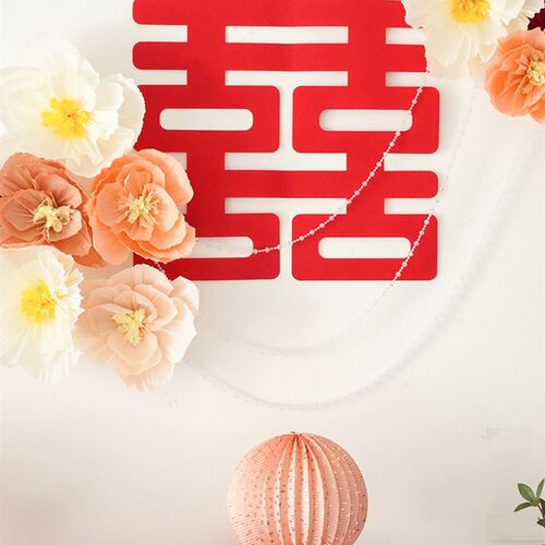 蜜桃泡泡婚房布置套餐大喜字纸灯笼立柱蜂窝球吊顶新娘
