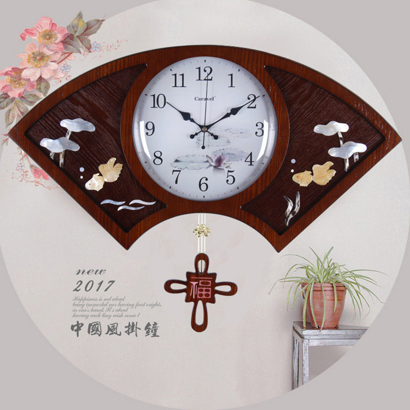挂钟客厅中国风扇形创意挂表摇摆静音石英钟表新中式艺术家用时钟