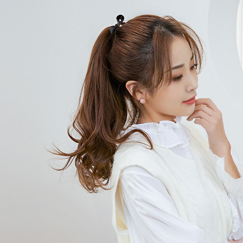 全真发假发马尾绑带式假发女短中长款45高马尾辫子卷发自然假马尾