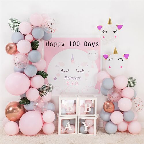 男女孩宝宝百天百日宴布置装饰满月100天百岁生日周岁背景墙海报1