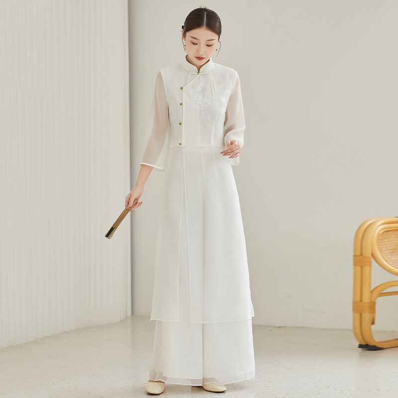 白色连衣裙新中式改良旗袍女2024早春新款高端套装中国风汉服女装