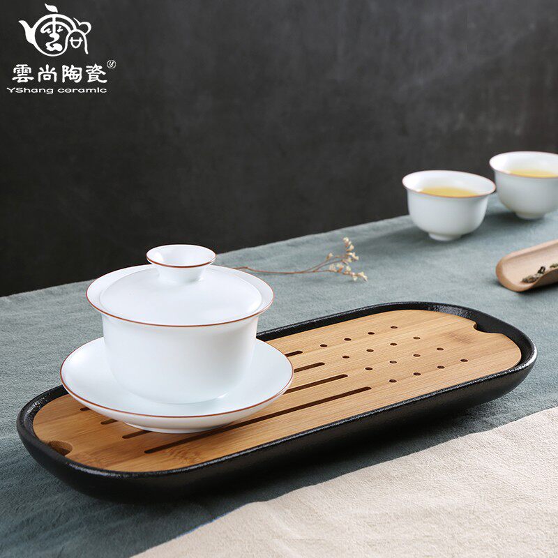 云尚 抚琴粗陶茶盘家用功夫茶具干泡茶道重竹制托盘简约茶台迷你