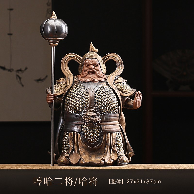 中式哼哈二将人物雕塑工艺陶瓷家居玄关客厅桌面摆件乔迁新居礼品