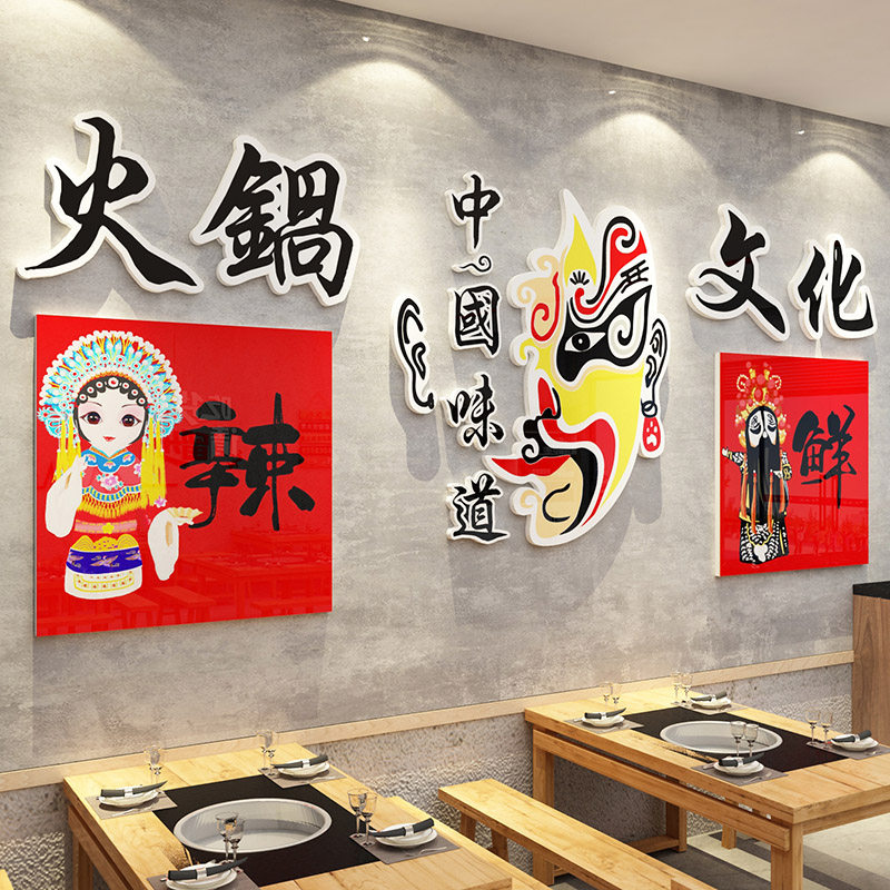 火锅店墙面装饰用品顶部烧烤国潮风小吃酒吧网红打卡脸谱墙贴壁画