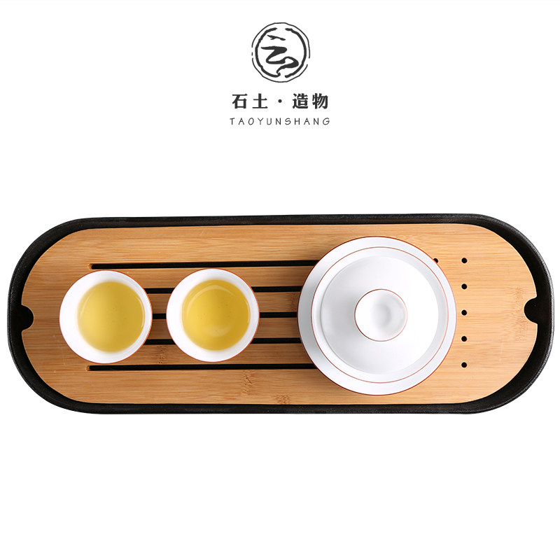 抚琴粗陶茶盘家用功夫茶具干泡茶道重竹制托盘简约茶台迷你