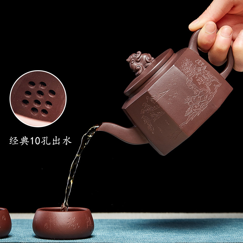 尊壶宜兴紫砂壶纯全手工八方狮尊泡茶单壶大容量方壶家用紫沙茶具