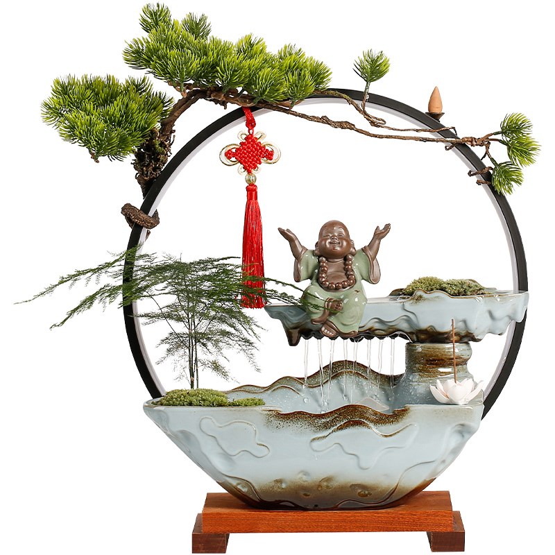 中式流水摆件招财循环水客厅生财创意家居水景办公室桌面开业礼品