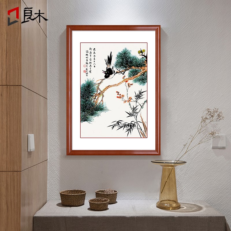 国画花鸟图客厅装饰画沙发背景墙挂画玄关过道走廊壁画水墨画有框