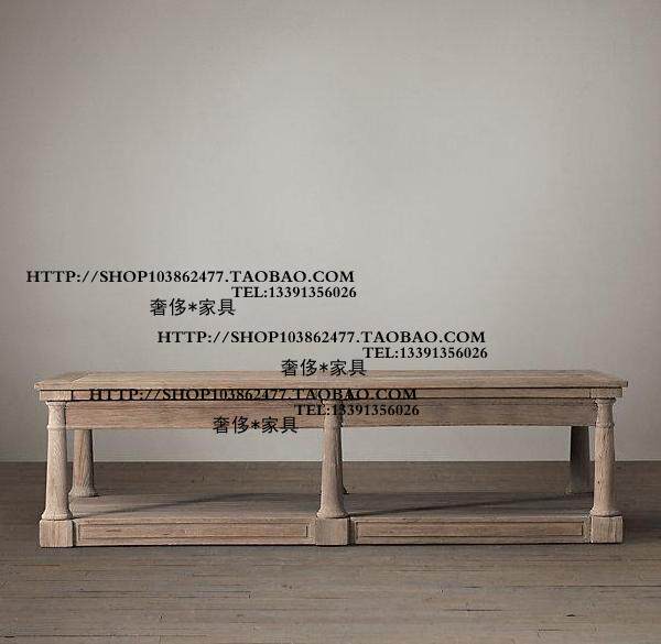 比利时法式乡村风格橡木实木复古做旧茶几咖啡桌样板房别墅家具