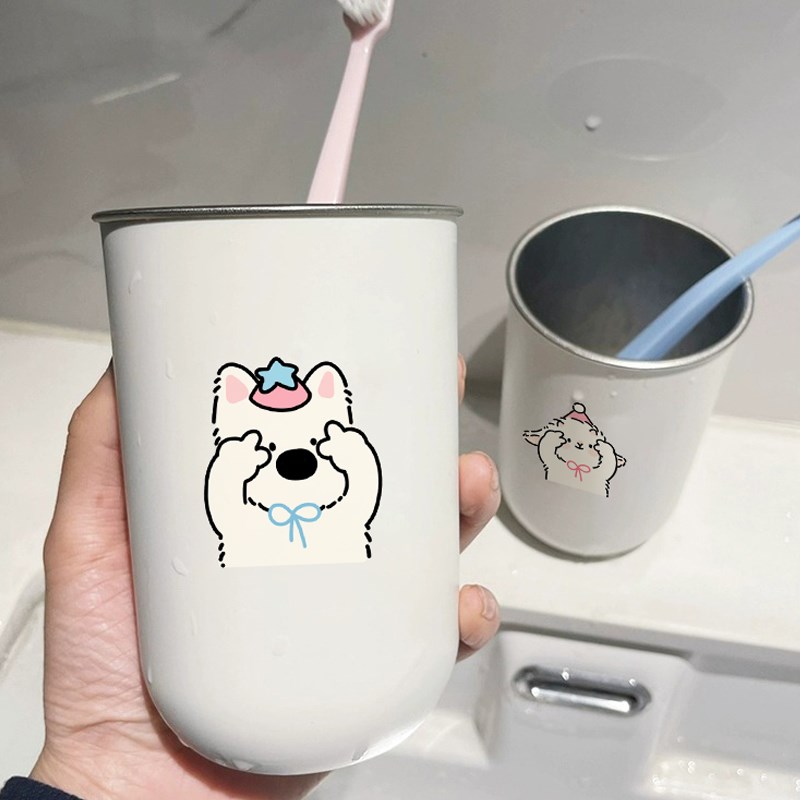比耶家族儿童刷牙漱口杯可爱情侣牙刷杯洗漱杯一对不锈钢牙缸耐摔