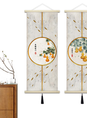 新中式挂毯轻奢风壁画挂饰玄关屏风窗户原木挂轴遮挡布大尺寸壁毯