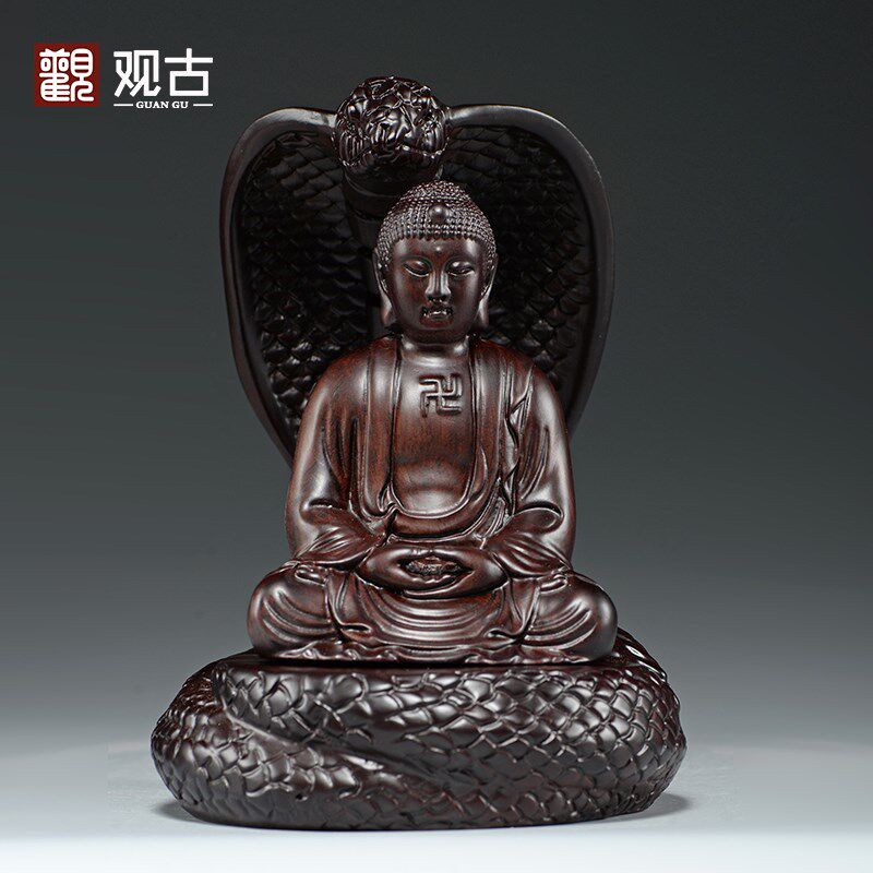 黑檀木雕蛇护佛陀大日如来摆件家居客厅玄关办公室新中式禅意装饰