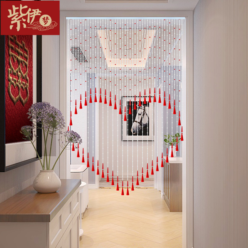 红色水晶珠帘玄关客厅隔断帘窗帘鞋柜卧室结婚新房婚房门帘过道帘
