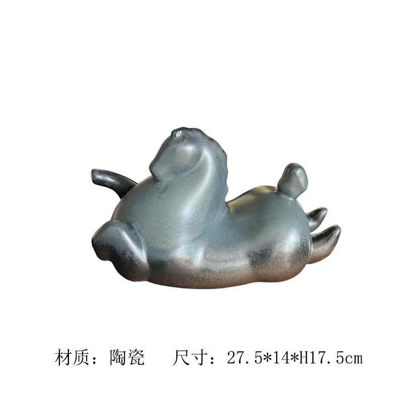 中式样板房软装饰品景德镇陶瓷摆件动物工艺品肥马摆设桌面摆场