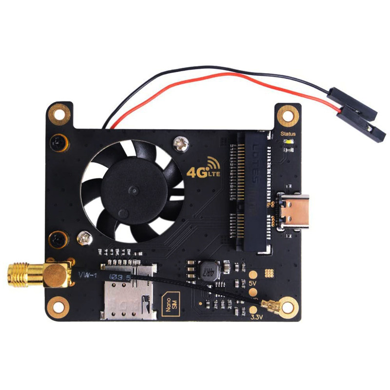 树莓派4B无线网络4G LTE模块通讯HAT Mini PCI-E扩展板带散热风扇