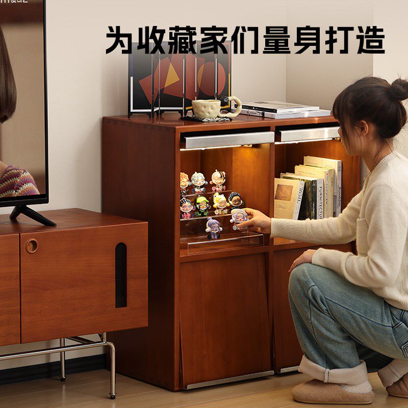 小万家具/北欧复古实木柜子落地书柜展示柜格子柜组合柜边柜斗柜