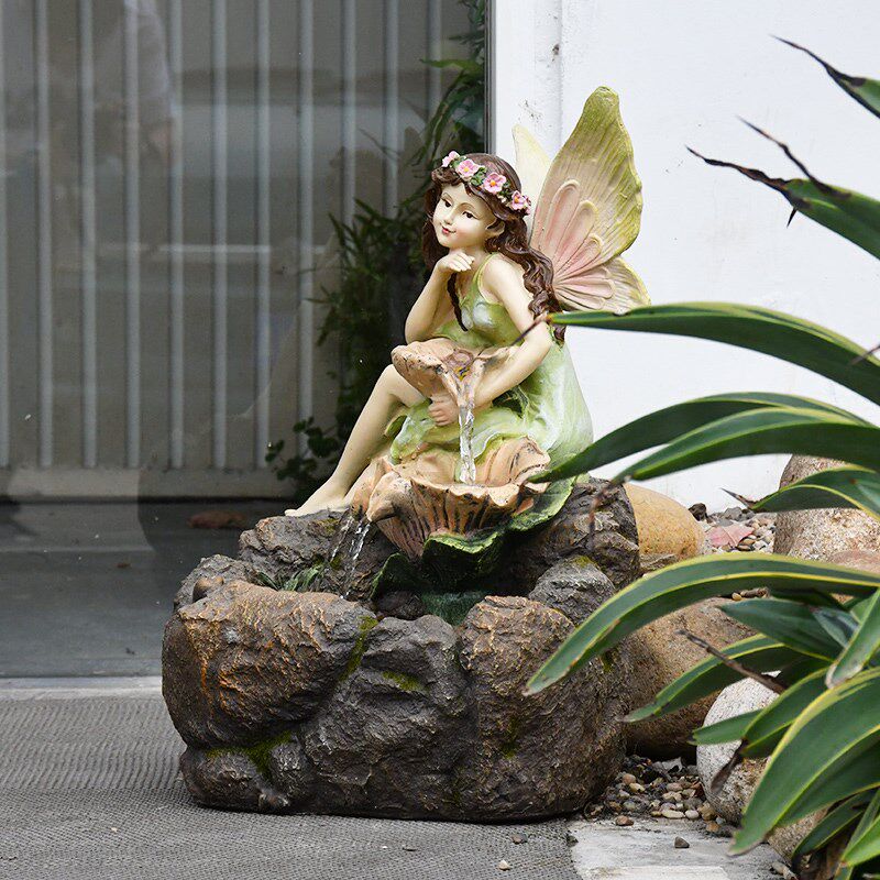 欧式流水喷泉创意实用花仙子仙女天使装饰品开业礼品送礼结婚礼物