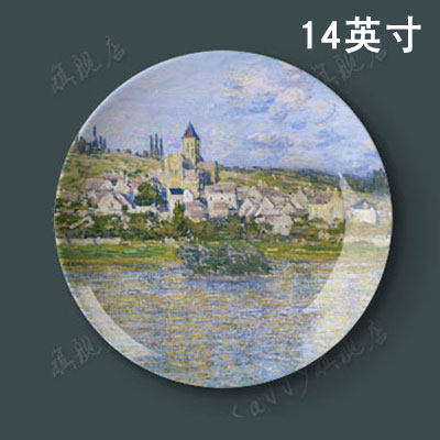 14英寸莫奈油画瓷盘挂盘装饰盘子墙坐盘摆件陶瓷盘创意家居艺术盘