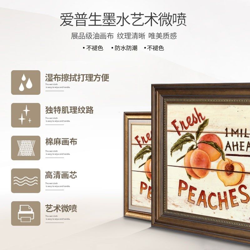 厨房油画装饰画餐厅客厅背景墙壁画饭厅美式挂画复古墙面水果定做