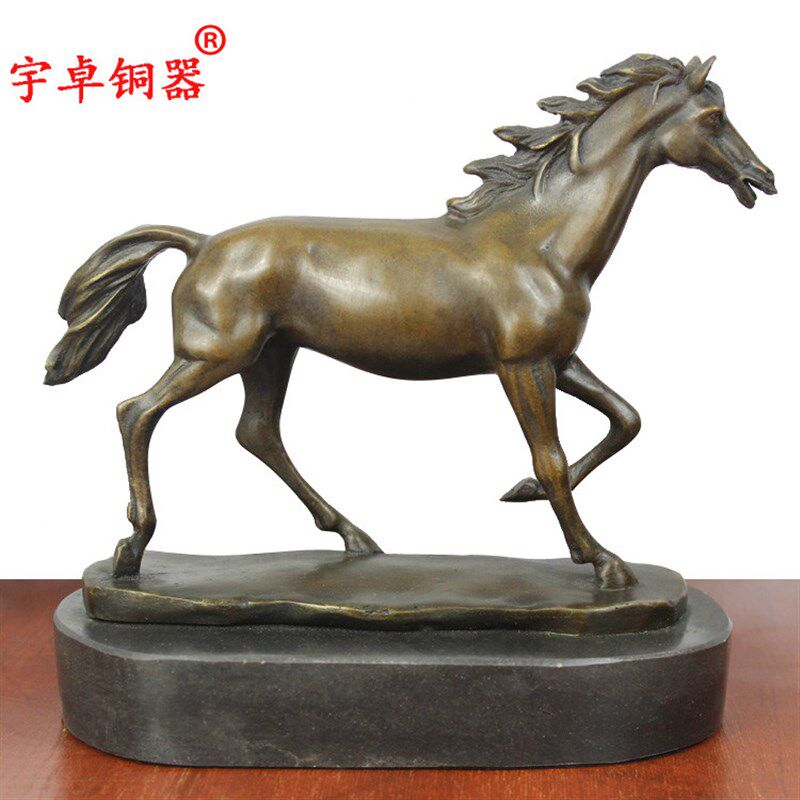 宇卓铜器 纯铜马 黄铜行走马带大理石底座抽象马家居工艺品摆饰