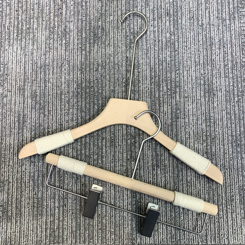 衣架服装店专用女装绑绳裤夹子榉木防滑无痕高档实木衣撑定制LOGO