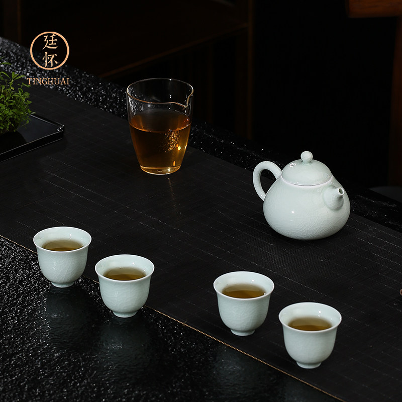 廷怀窑 汝窑套组 功夫茶具套装汝瓷开片汝窑茶具套装陶瓷玻璃公道