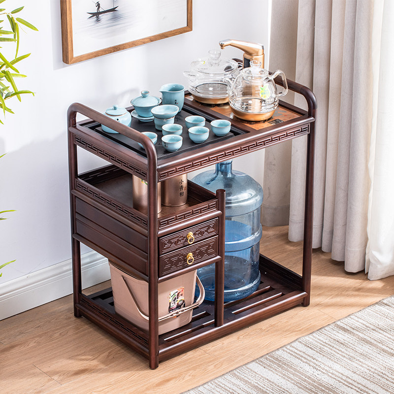 茶车花梨木茶桌可移动功夫茶台茶几茶具简易乌金石茶盘带轮泡茶桌
