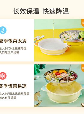 利房儿童餐盘注水保温饭盒宝宝吸盘碗分格不锈钢幼儿辅食家用餐具