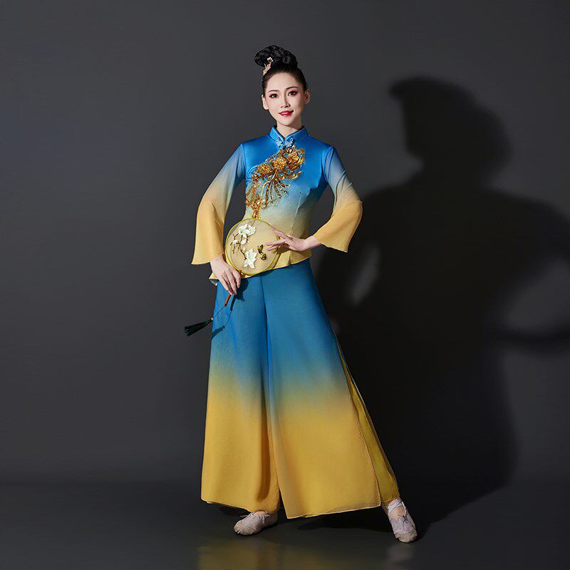 扇子舞淡雅女剧目中国风2024新款艺考胶州秧歌舞广场舞套装纱衣