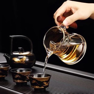 茗见月牙玻璃公道杯加厚耐热茶漏一体过滤绿茶杯泡茶壶分茶器茶具