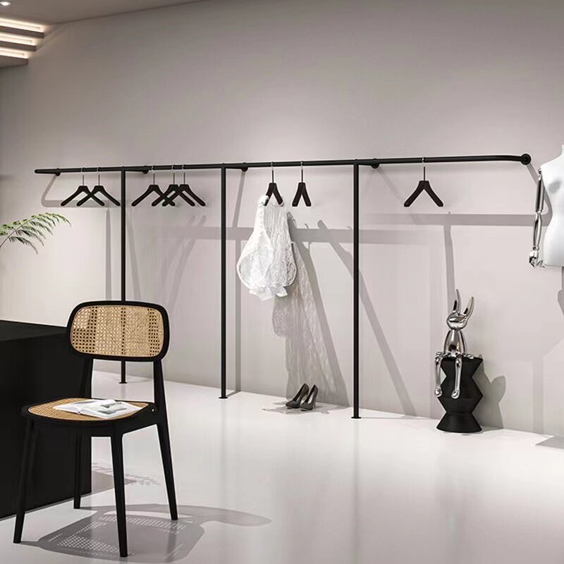 黑色服装店展示货架上墙女装童装店陈列架壁挂式挂衣架落地衣服架