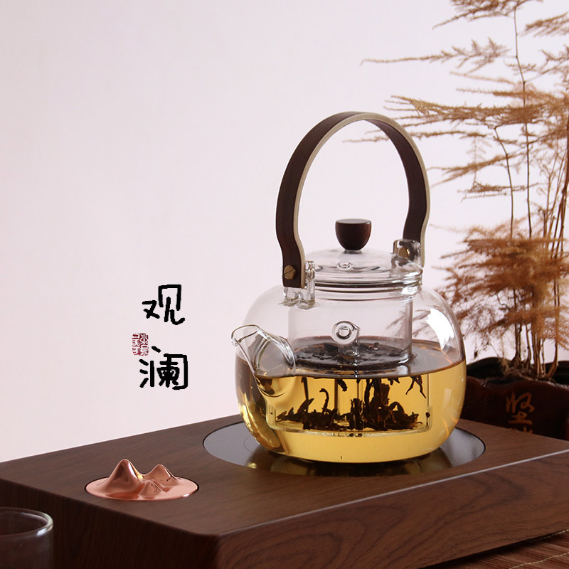 电陶炉黑茶煮茶器玻璃单壶家用蒸茶壶耐高温提梁烧水壶加厚蒸汽壶
