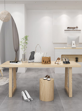 简约实木服装店中岛流水台网红鞋包饰品展示台花店中间原木摆放桌