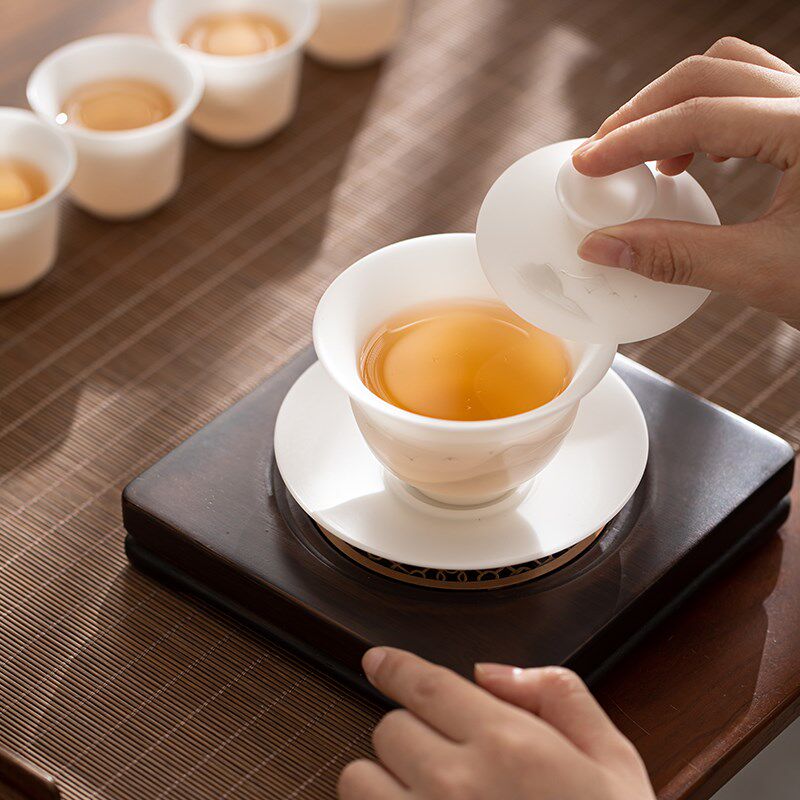 记今朝【冰种玉瓷】三才盖碗单个家用陶瓷大号泡茶碗茶杯功夫茶具