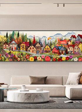 不止于画 童话小镇 奶油风客厅装饰画立体感村庄沙发背景墙挂画