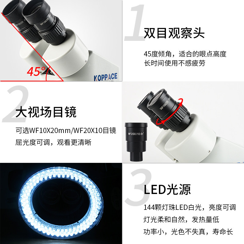 包邮3.5X-180X双目立体显微镜连续变倍镜头适用工业检测手机维修
