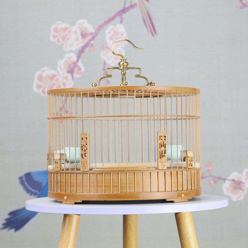 靛颏红子紫竹鸟笼绣眼文鸟珍珠黄鸟玉鸟金青手工竹皮抛光老竹鸟笼
