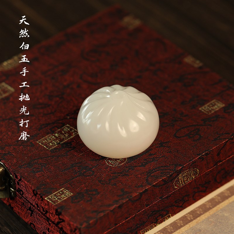 锦瑟文房白玉小福包子文房镇纸镇尺中式特色桌面摆件蒸蒸日上