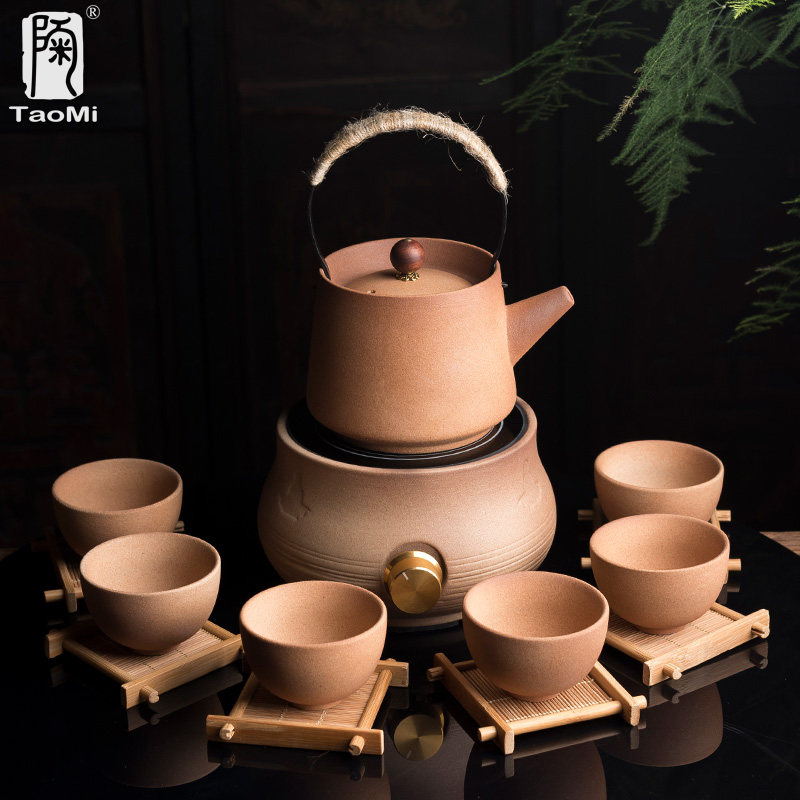 陶迷提梁煮茶壶套装家用原矿粗陶烧水壶耐高温陶瓷养生壶茶具配件