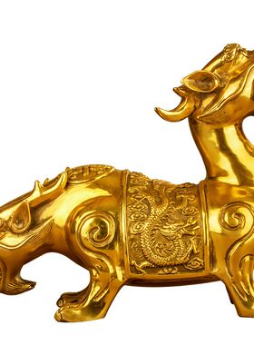铜天龙地虎摆件黄铜两头兽镇宅大号家居客厅办公室工艺品开业礼品