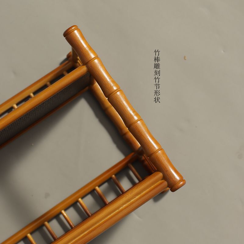 中式禅意复古竹制席面杯架茶壶架 双层茶棚竹茶托 功夫茶具收纳架